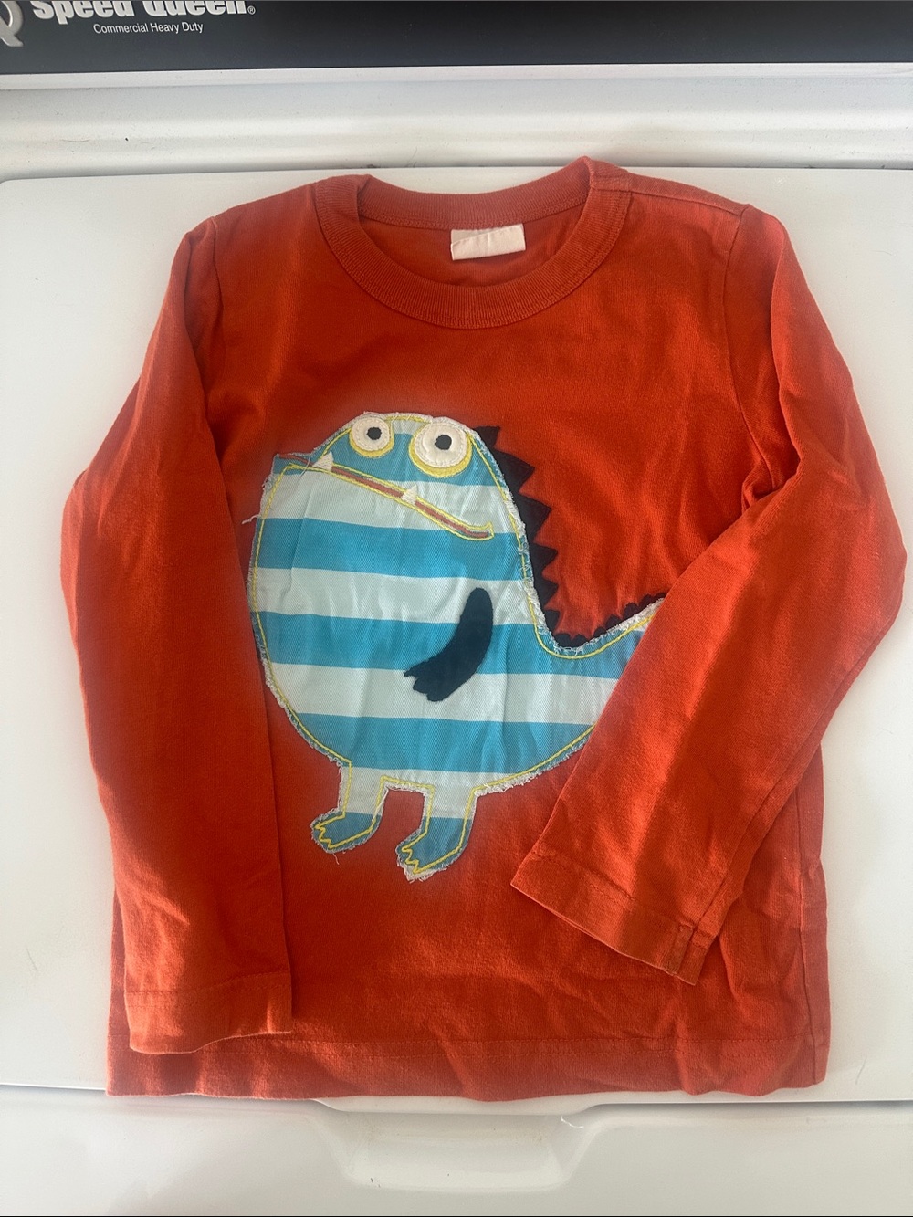 Mini Boden Kids Long-Sleeve Red Monster Applique Tee